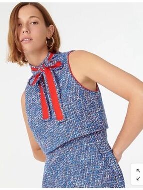 J. Crew Tie-Neck Tank Sheath Dress In Autumn Tweed Blue Red Size 12